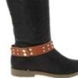 Paire de bijoux de bottes clouté strass et cuir, BR42-6 Marron