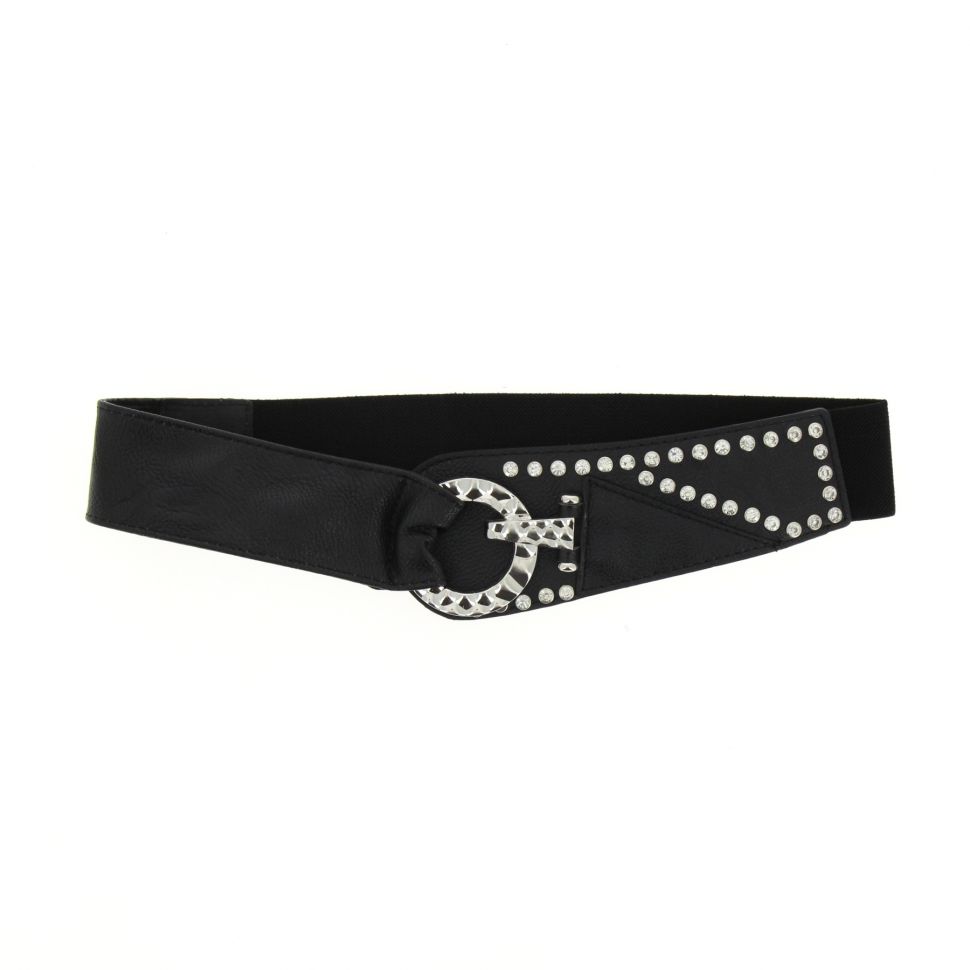 Ceinture élastique, boucle à strass, 2553 noir Black - 7746-37254