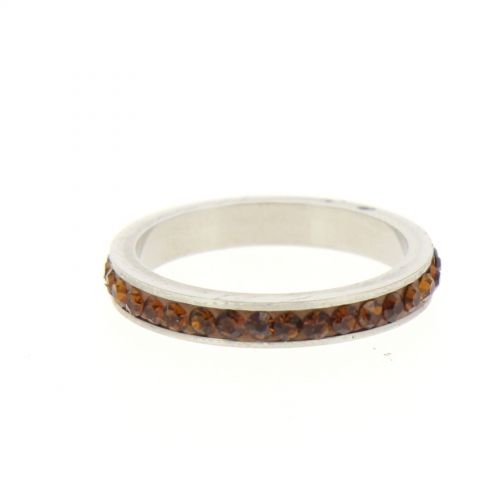 Bague acier 6311, Strass de zirconia Marron