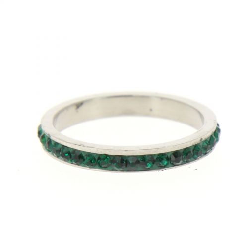 Anello in acciaio 6311, zirconia Strass verde scuro