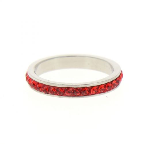 Bague acier 6311, Strass de zirconia Rouge