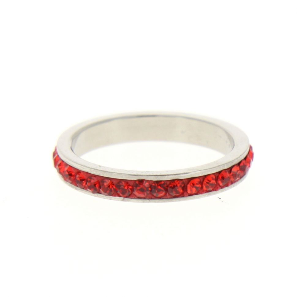 Anello in acciaio 6311, Strass Zirconia rosso