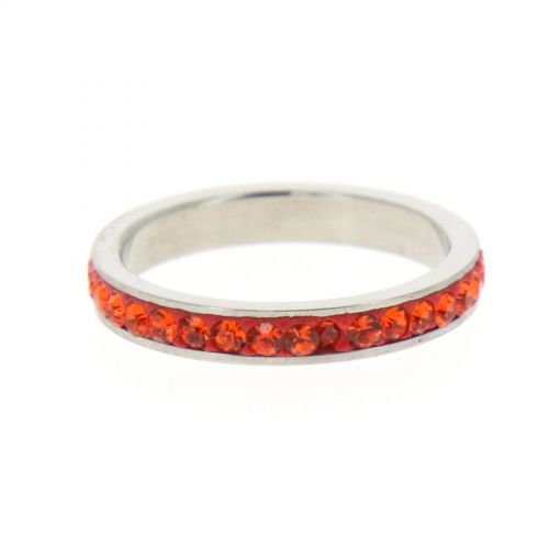 Bague acier 6311, Strass de zirconia Corail