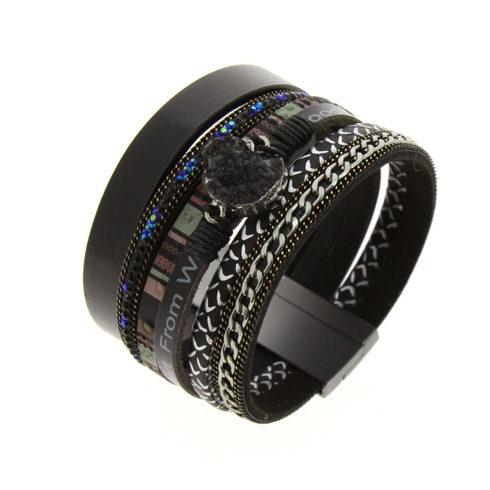 MOLLY natural stone cuff bracelet Black - 10272-37886