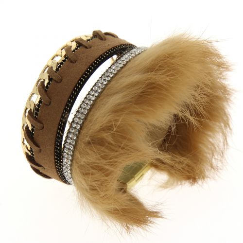 MAGDALENA Chains and fur cuf bracelet Brown - 10351-38609