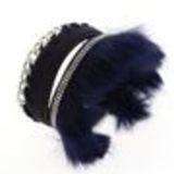Bracelet manchette chaines et fourrure MAGDALENA Bleu marine - 10351-38610