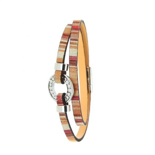 Bracelet cuir 3 tours strass cristal, 8474 Rouge foncé Orange - 10400-38876