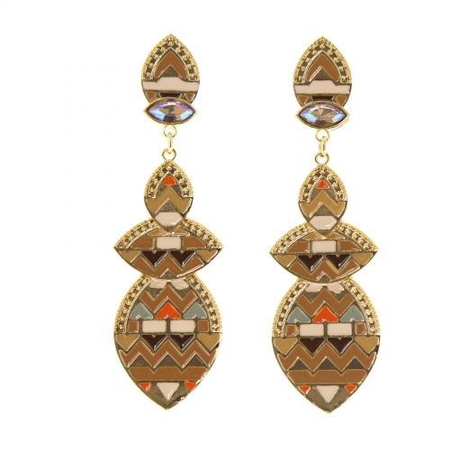 Boucles d'oreilles pendants à perles et strass, 9108 Doré Marron - 10436-39100