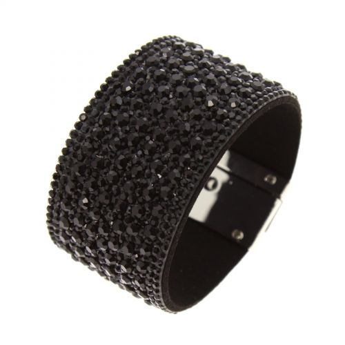 Bracelet manchette à strass noir femme