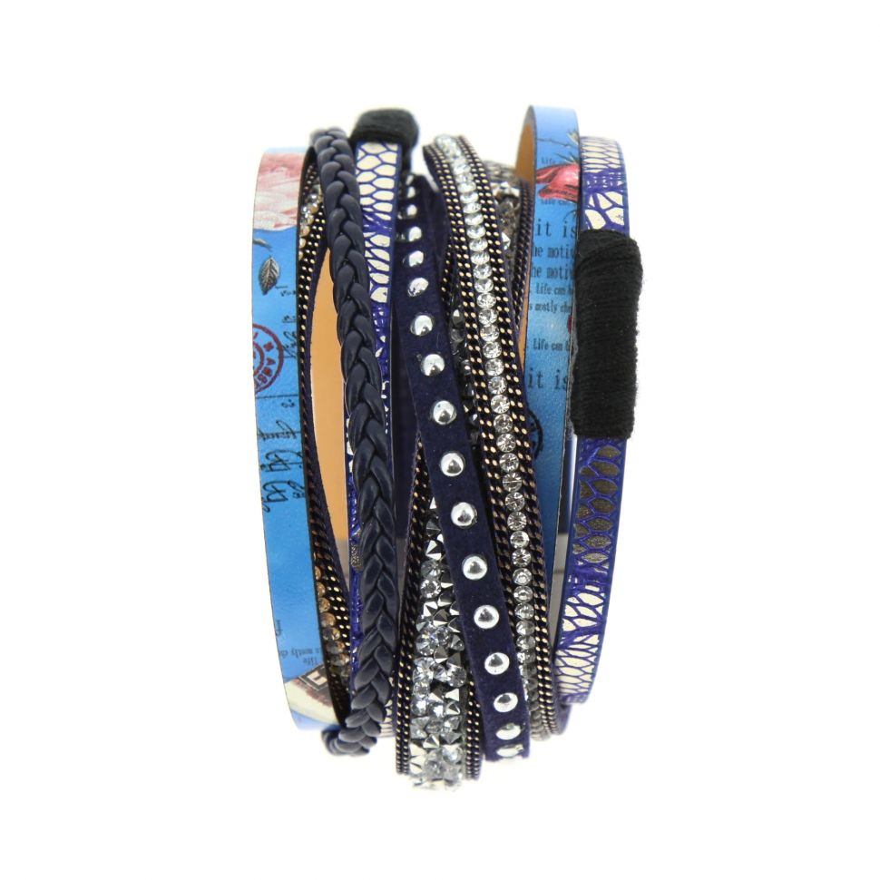 Bracelet manchette 2 rangées, feuilles 6441 Or Bleu - 10520-39809