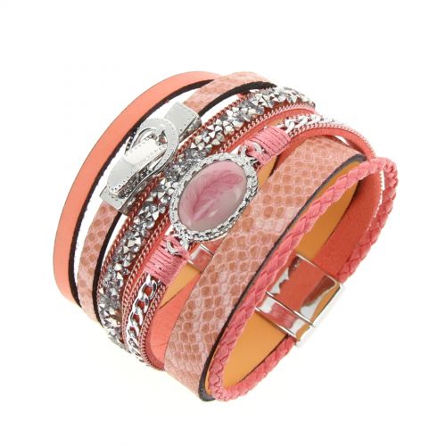 Bracelet manchette 2 rangées, feuilles 6441 Or Corail - 10529-39893