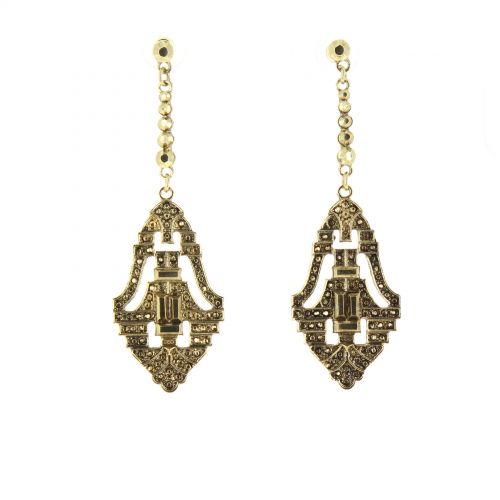 Boucles d'oreilles pendants à perles et strass, 9108 Doré Golden - 10596-40426