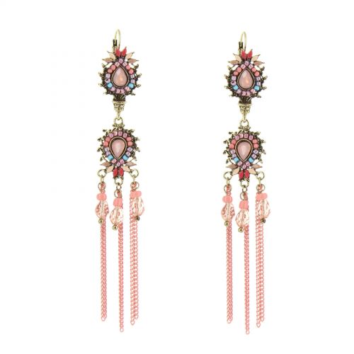 Boucles d'oreilles pendants à perles et strass, 9108 Doré Rose - 10630-40633