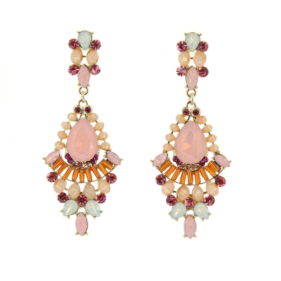 Boucles d'oreilles pendants à perles et strass, 9108 Doré Rose - 10631-40637