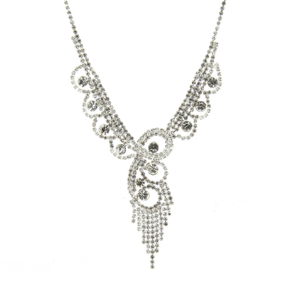 Collier strass avec boucles d'oreilles, 8528 Argenté