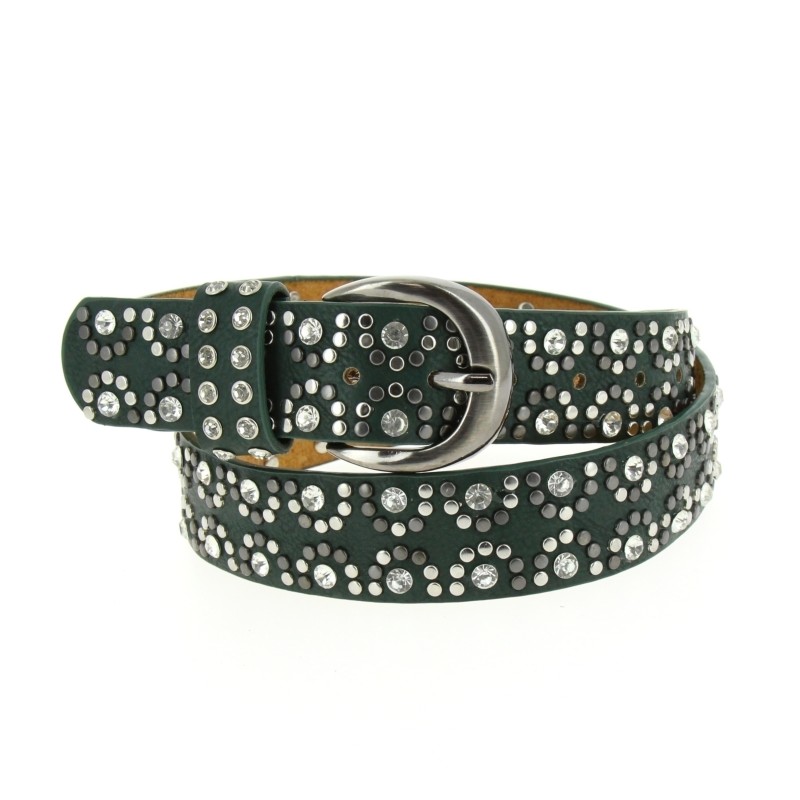 Ceinture Femme En Cuir Véritable Noir Avec Strass – Style Bling & Cowgirl – Taille M/L Ajustable – Neuf Sans étiquette