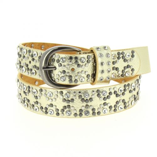 Ceinture femme doublé en cuir à strass et rivets, LAILA