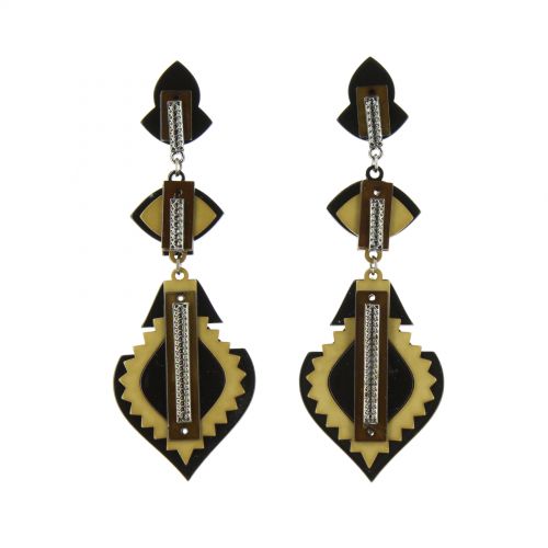 Boucles d'oreilles pendants à perles et strass, 9108 Doré