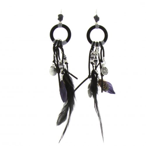 Long feather earrings, GWENOLA