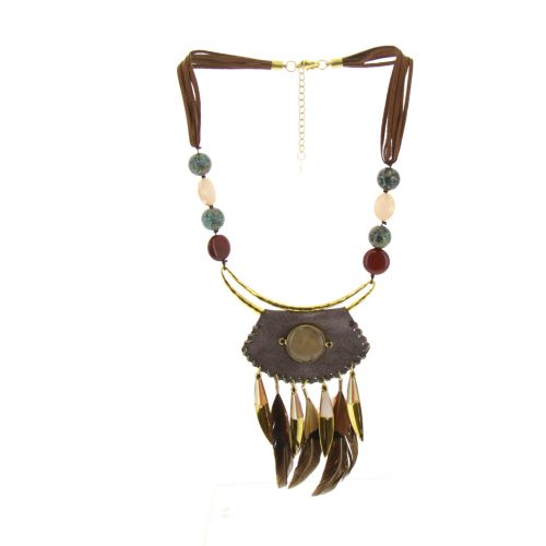 Collier pendants ethnique à perles, plumes Emie