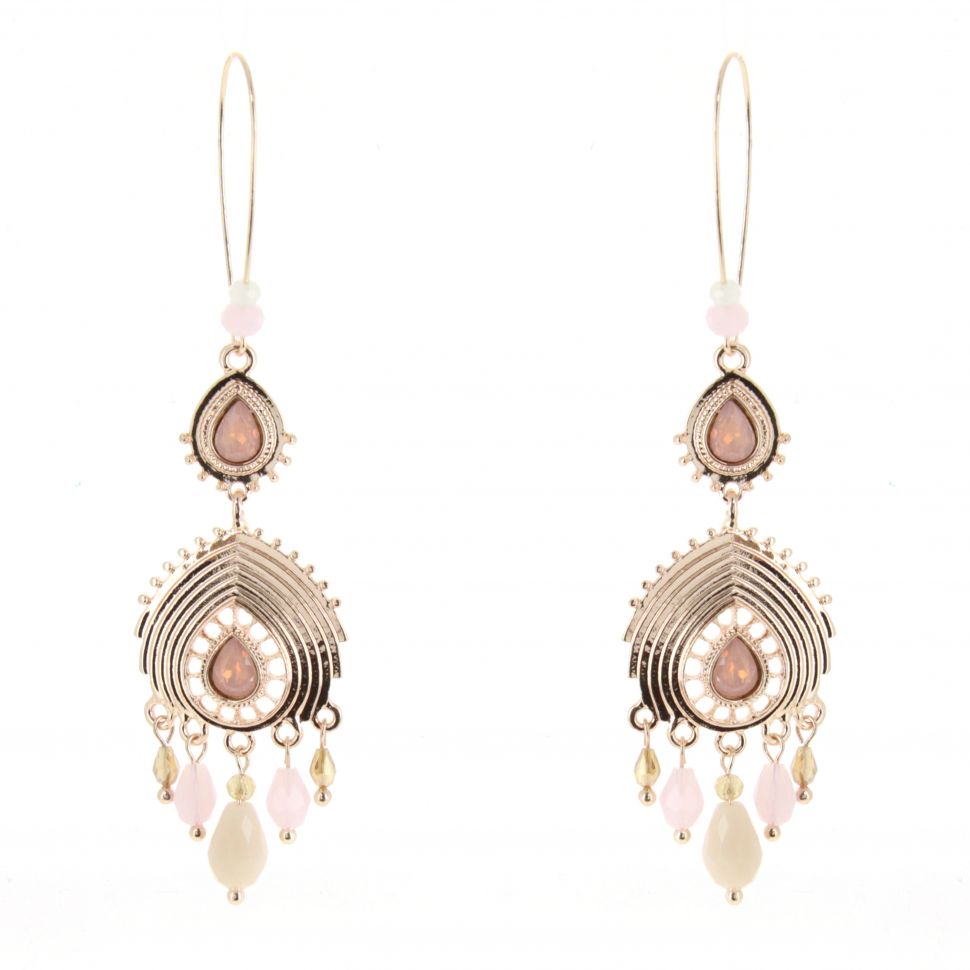 Boucles d'oreilles pendants à perles et strass, 9108 Doré