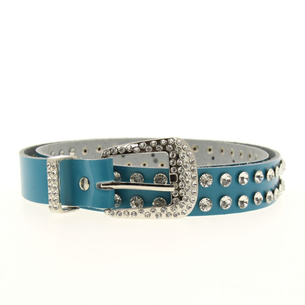 Rhinestone Genuine Leather Women Belt, PAOLINA