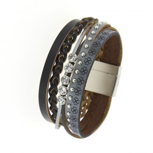 Armband manschette strass leder MANOU