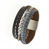 Bracelet cuff rhinestone leather MANOU
