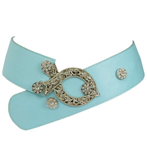 Ceinture 7 cm à boucle et boutons fleuris, 2850 bleu ciel 90 - 2853-9357