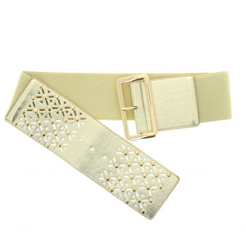 Studded Wide Waist Elasticated Woman Belt, ROSE