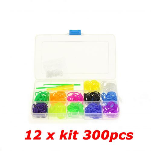 12 x Kit de creation 300 pcs compatible Rainbow loom, crazy loom, colorful loom and other