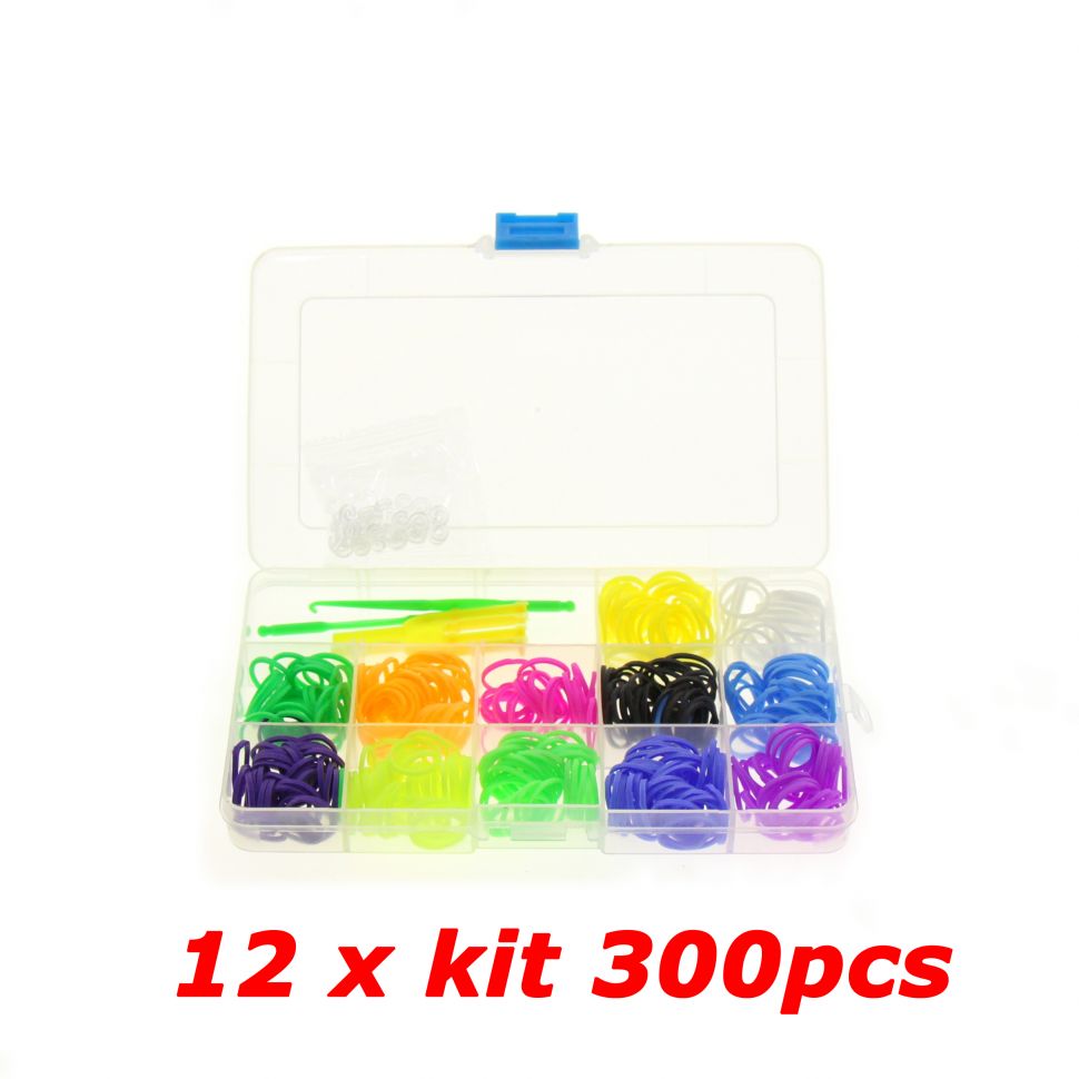 Anniversaire Kermesse - 12 x Kit de création de bracelet 300 élastique compatible Rainbow loom