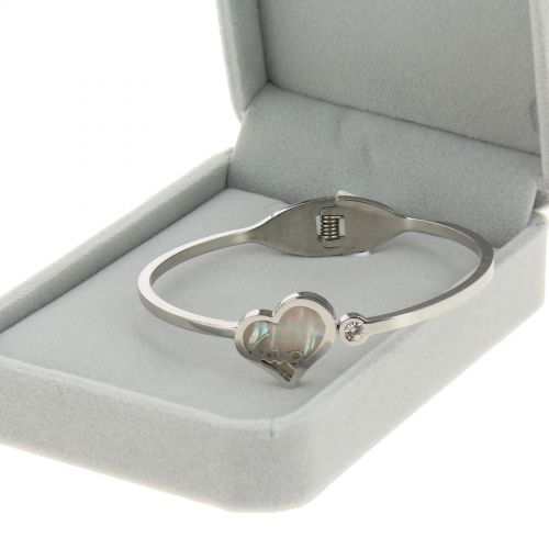 Bracelet acier inoxydable coeur et nacre, LINALIE, premium