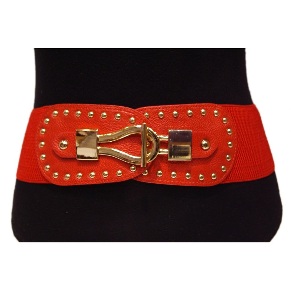 Ceinture élastique large, rivets et doré, L3229 Rouge - 1899-4944