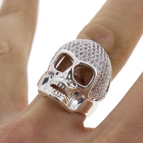 Copper Ring Skull zirconium crystal golden with gold, ONA