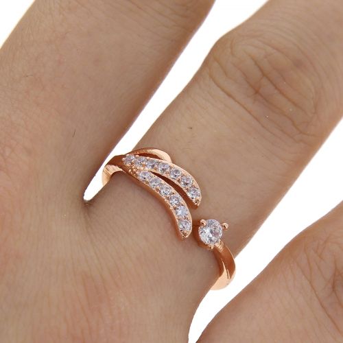 Bague ailes en cuivre à cristal de zirconium doré à l'or, KAYLINE