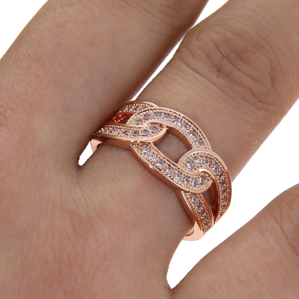 Bague en cuivre à cristal de zirconium doré à l'or ODELIA