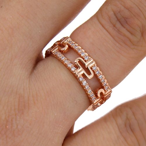 Copper Ring zirconium crystal golden with gold, ELARA