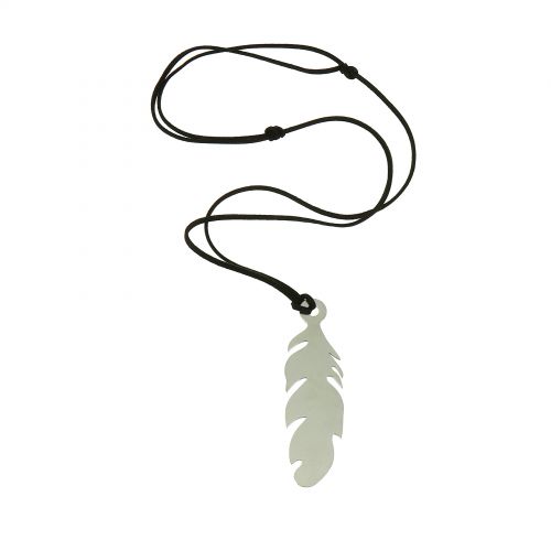 Lange Damen-Halskette mit Feder Anhänger aus Edelstahl, MANNA
