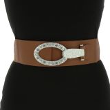 Ceinture élastique à boucle argenté blanc à strass pour femme, CARLA