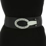 Ceinture élastique à boucle argenté blanc à strass pour femme, CARLA