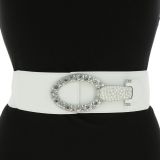 Ceinture élastique à boucle argenté blanc à strass pour femme, CARLA