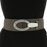 Ceinture élastique à boucle argenté blanc à strass pour femme, CARLA