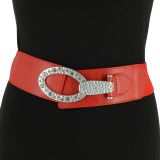 Ceinture élastique à boucle argenté blanc à strass pour femme, CARLA