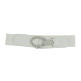 Ceinture élastique à boucle argenté blanc à strass pour femme, CARLA