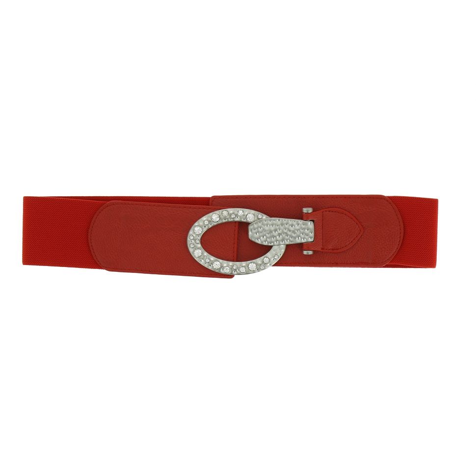 Ceinture élastique à boucle argenté blanc à strass pour femme, CARLA