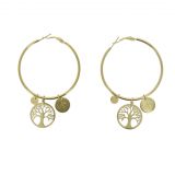 Boucles d'oreilles femme Créole, "Arbre de vie" en Acier inoxydable, KATHERINE