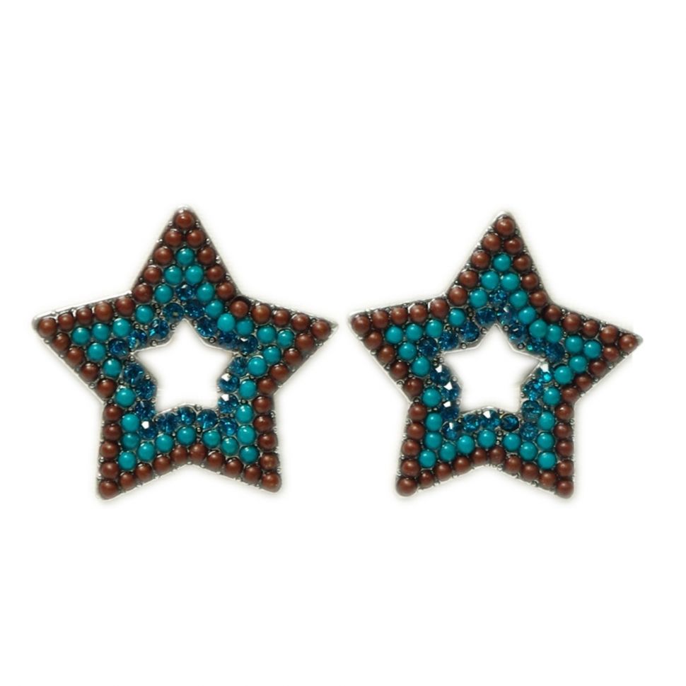 Boucles d'oreilles Q-26405, ethnique, étoile, perles Bleu azur - 1637-5376