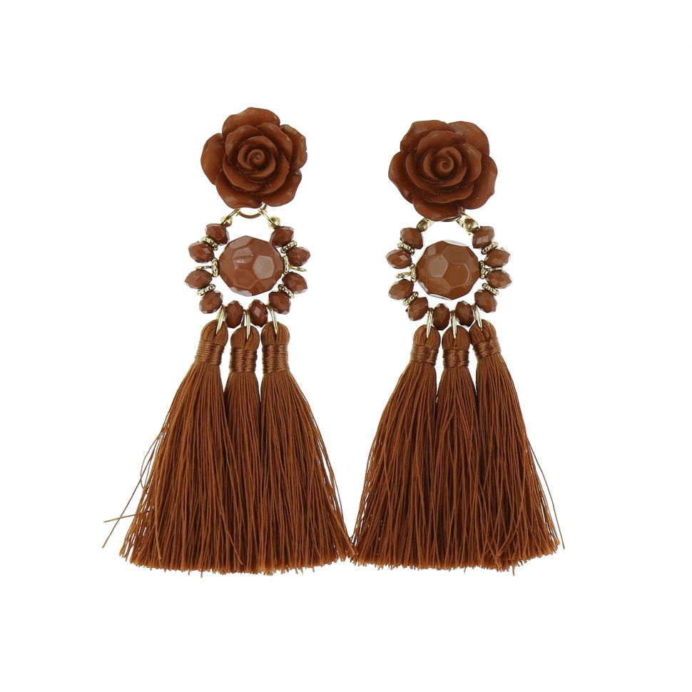 Boucles d'oreilles femme pendantes à franges Fleur ROSE