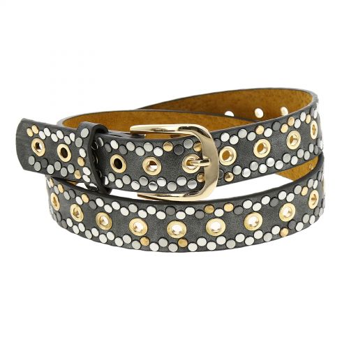 Ceinture femme vintage cloutée, doublure cuir, VALENTIN